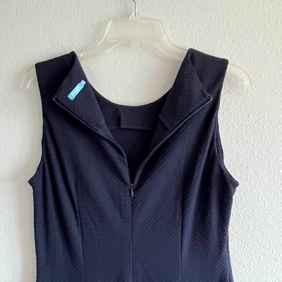 J McLaughlin Darcy Dress‎ Navy Herringbone Textured Bodycon Knee Length Size Med - Picture 6 of 11